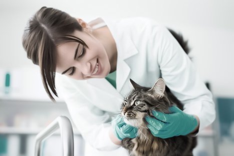 Veterinária examinando um gato